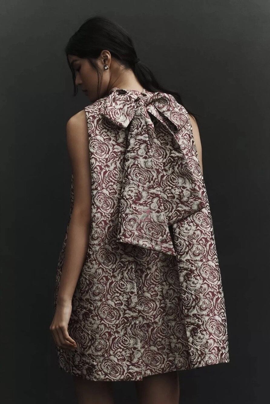 nwt ANTHROPOLOGIE SUNDAY IN BROOKLYN sz S Brocade Shift Dress w bow